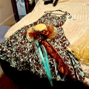 Kentucky Derby style dress , hat & slip to make it 50s elegant teal & chocolate